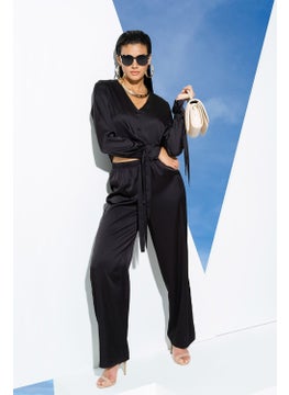 for you in&out 5-Piece Inside&Outside Black Pajama Set with Sleeve Tie Detail S27247  - Image 3