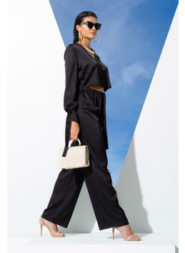 for you in&out 5-Piece Inside&Outside Black Pajama Set with Sleeve Tie Detail S27247  - Image 2