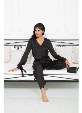 for you in&out 5-Piece Inside&Outside Black Pajama Set with Sleeve Tie Detail S27247  - Image 4