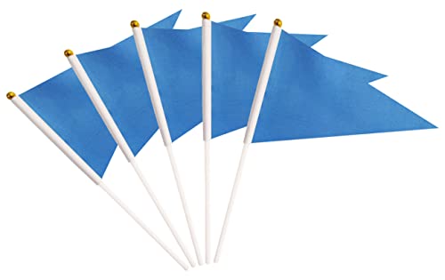 tibijoy 25 Pack Blue Pennant Flags Small Mini Hand Held Solid Color Pennant On Sticks FlagsParty Events CelebrationSchoolGrand OpeningSports ClubsFlower Pot Blue - Image 1