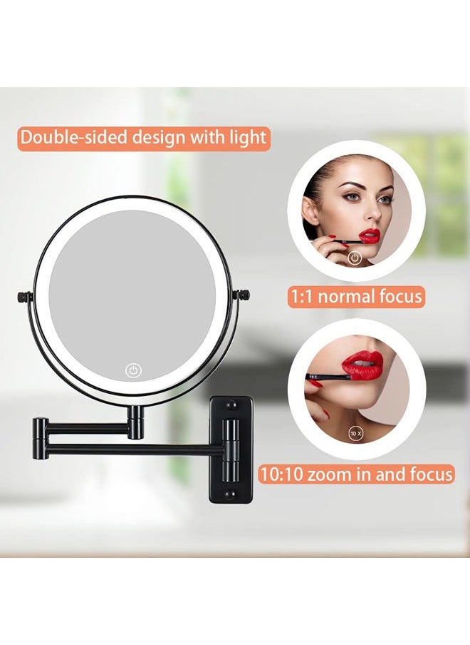 Lansi Rechargeable Wall Mounted Lighted Makeup Mirror, Mounted Makeup Magnifying Mirror with Lights,10X LED Vanity Mirror Wall Mounted, 8" Wall Bathroom Light Up Magnified Mirror (Black)  - Image 5