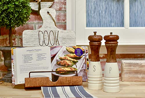 Mud Pie Farmhouse Wood and Enamel Mills Salt and Pepper Set, 10 1/2" x 3" dia, White, Brown - Image 3