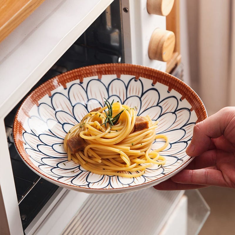 OLWICK أطباق عشاء سيراميك OLWICK®، 8 بوصة، أطباق دائرية للمطبخ للحلويات، المقبلات، المعكرونة، السلطة، السندويشات، آمنة للاستخدام في الميكروويف وغسالة الصحون، مجموعة من 2 - Image 5