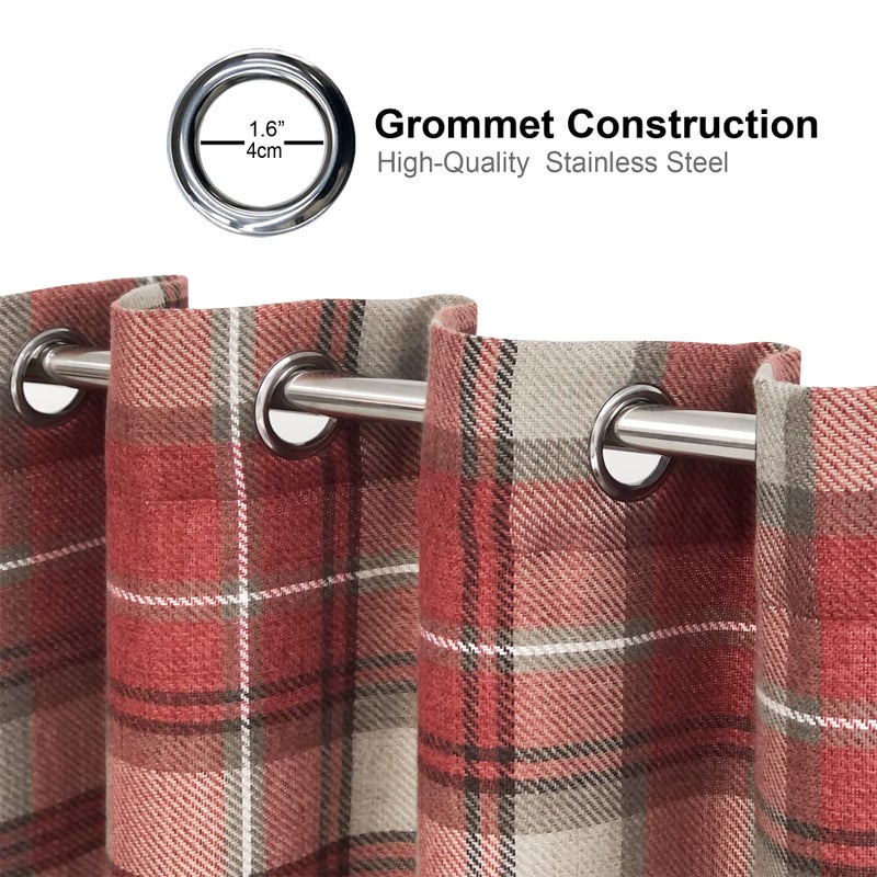 always4u Plaid Curtains Highland Woolen Look Modern Classic Window Drapes Red Check Tartan Curtains for Living Room Bedroom 2 Panels Burgundy Red 54 * 63 Inches - Image 4
