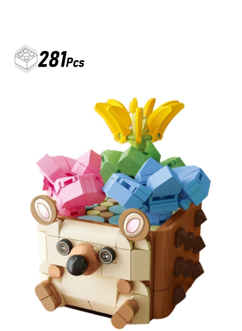 281pcs Hedgehog Flower Pot Potted Model Set Assembling Building Blocks Creative Diy Plant Assembly Toys Children Adult Home Furnishings - Image 1