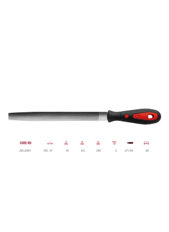 Ceta Form Ceta form Half Round File with Soft Grip Handle, (Second Cut) Double Cut Surfaces - Length 150mm. - 6" 