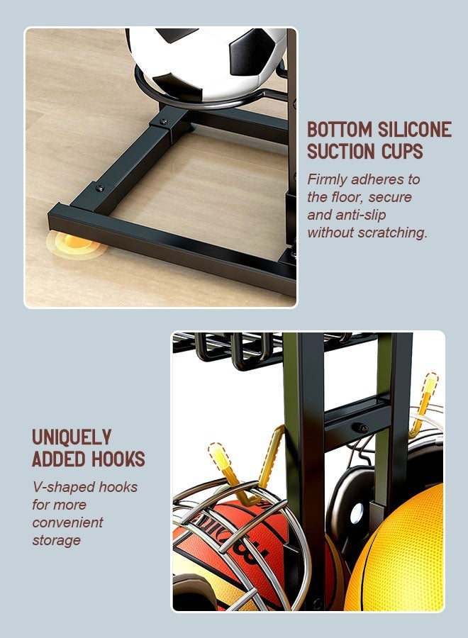 أوبتيا رف كرة السلة، رف تخزين الكرات، حامل كرة القدم، مرآب تخزين الكرات، حامل الكرات، تخزين المعدات الرياضية للمرآب، حامل عرض عمودي لكرة السلة والكرة الطائرة وكرة القدم مع سلة رف تخزين الكرات المحمول لتخزين الألعاب/المعدات الرياضية في الأماكن المغلقة - Image 5