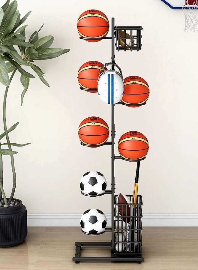 أوبتيا رف كرة السلة، رف تخزين الكرات، حامل كرة القدم، مرآب تخزين الكرات، حامل الكرات، تخزين المعدات الرياضية للمرآب، حامل عرض عمودي لكرة السلة والكرة الطائرة وكرة القدم مع سلة رف تخزين الكرات المحمول لتخزين الألعاب/المعدات الرياضية في الأماكن المغلقة - Image 4