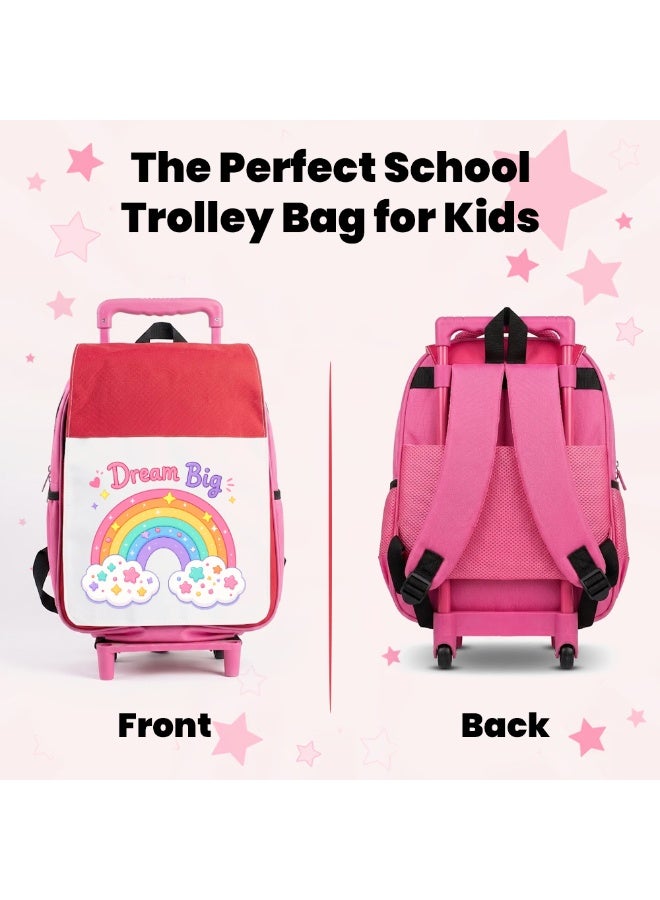 PRINTSHOP4ME Girls Rainbow Trolley School Bag | Rolling Backpack with Wheels | Lightweight Pull Handle | Travel Everyday Use - Image 3