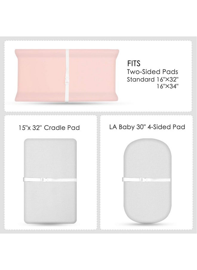 TILLYOU Changing Pad Cover Set In Soft Jersey Material Diaper Changing Table Sheets - Fits 32"/34''X16 Contoured Pad For Babies,Peachy Pink & Lt Gray  - Image 2