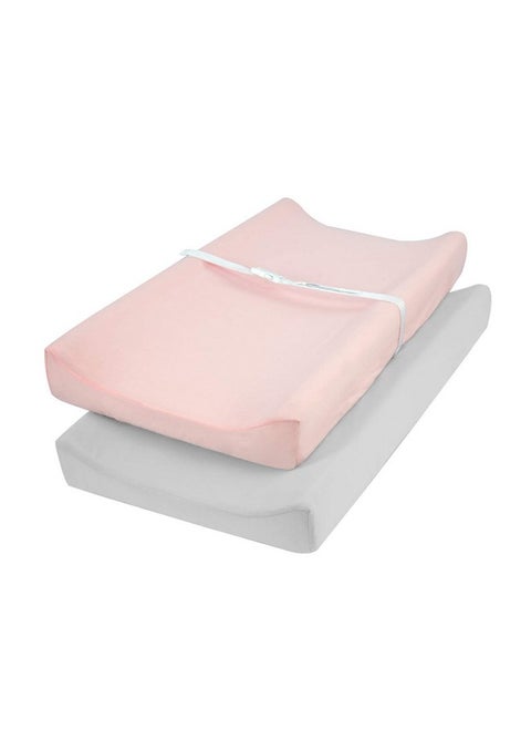 Changing Pad Cover Set In Soft Jersey Material Diaper Changing Table Sheets - Fits 32"/34''X16 Contoured Pad For Babies,Peachy Pink & Lt Gray