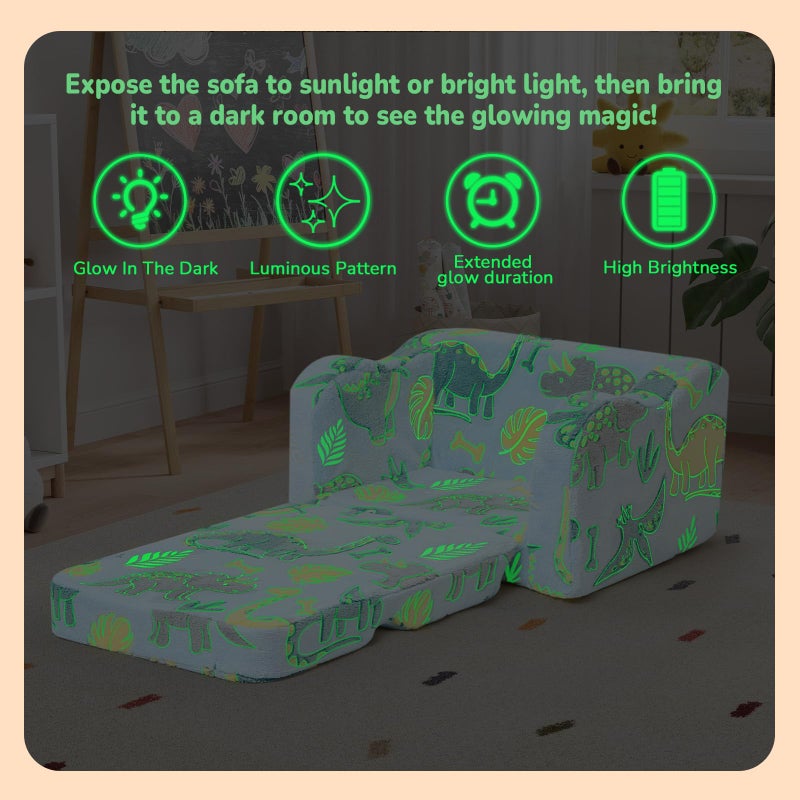 MeMoreCool Glowing Pastel Rainbow Kids Chair, 2-in-1 Foldable Kids Couch and Kids Sofa for Playroom Nursery, Soft Foam Fold Out Kids Couch with Glow-in-the-Dark Stars, Washable Cover - Image 4