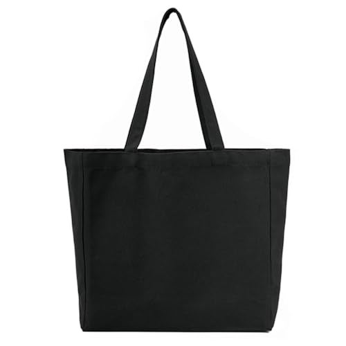 REDSINDA Blank Cotton Canvas Tote Bag, Lightweight Reusable Grocery Shopping Cloth Bag (Black) - Image 2