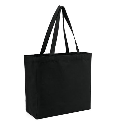 REDSINDA Blank Cotton Canvas Tote Bag, Lightweight Reusable Grocery Shopping Cloth Bag (Black) - Image 1