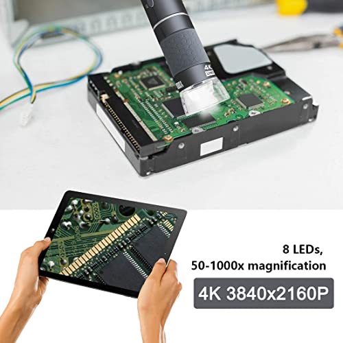 Jiusion WiFi USB Digital Handheld Microscope, 50 to 1000x Wireless Magnification Endoscope 4K 3840x2160P Camera 8 LEDs with Metal Stand for iPhone iPad Android Mac Windows Linux Chrome - Image 4