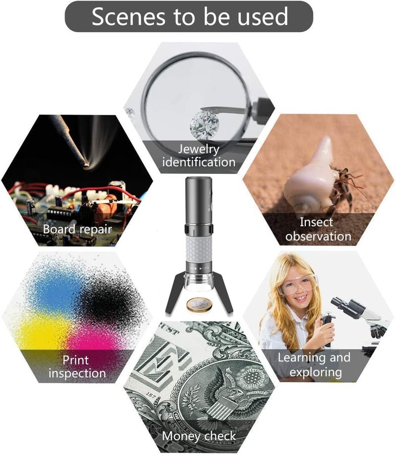 Jiusion WiFi USB Digital Handheld Microscope, 50 to 1000x Wireless Magnification Endoscope 4K 3840x2160P Camera 8 LEDs with Metal Stand for iPhone iPad Android Mac Windows Linux Chrome - Image 3