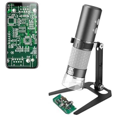 Jiusion WiFi USB Digital Handheld Microscope, 50 to 1000x Wireless Magnification Endoscope 4K 3840x2160P Camera 8 LEDs with Metal Stand for iPhone iPad Android Mac Windows Linux Chrome - Image 1