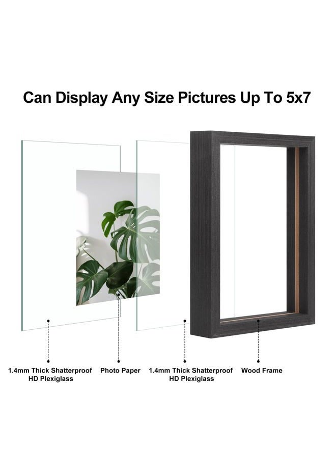 Egofine 5x7 Floating Frames Set of 2, Double Glass Pictrue Frame, Made of Solid Wood Display Any Size Photo up to 5x7, Wall Mount or Tabletop Standing, Rustic Black - Image 3