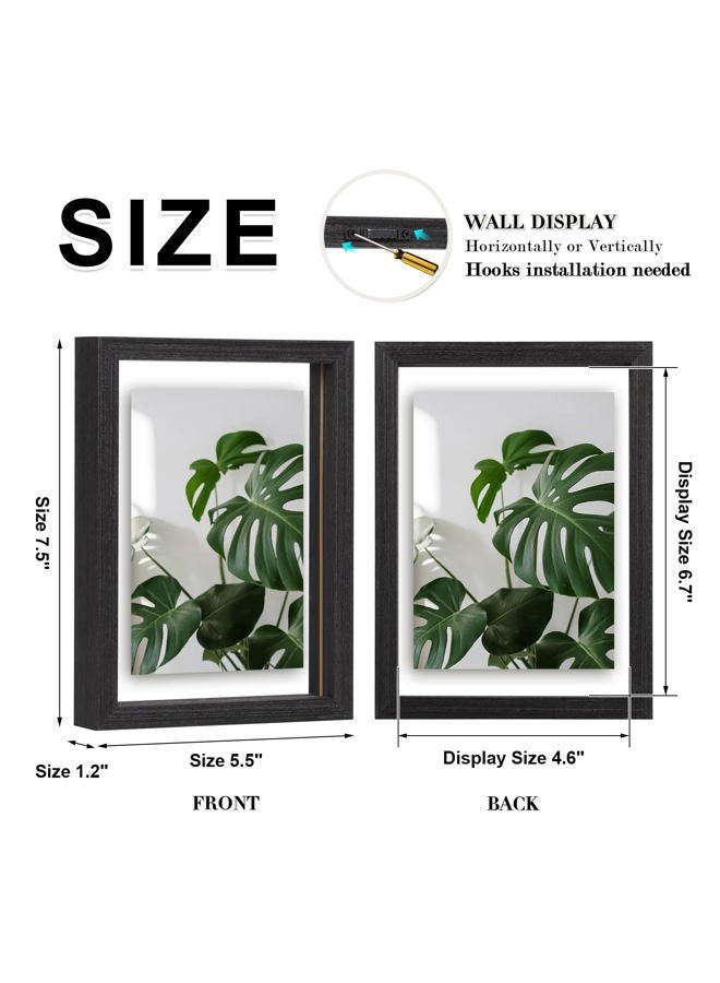 Egofine 5x7 Floating Frames Set of 2, Double Glass Pictrue Frame, Made of Solid Wood Display Any Size Photo up to 5x7, Wall Mount or Tabletop Standing, Rustic Black - Image 2