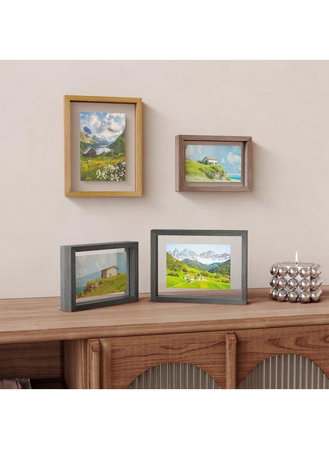 Egofine 5x7 Floating Frames Set of 2, Double Glass Pictrue Frame, Made of Solid Wood Display Any Size Photo up to 5x7, Wall Mount or Tabletop Standing, Rustic Black - Image 4