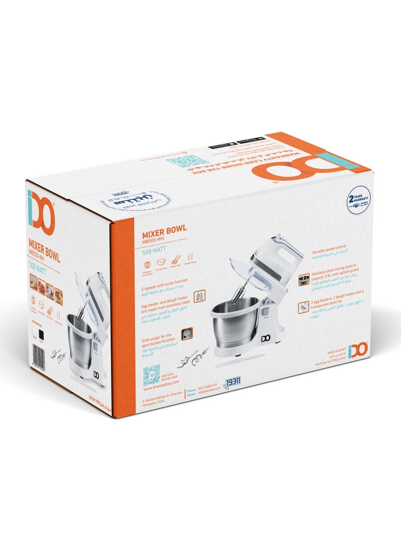 IDO - IDO Hand Mixer with bowl 500 W White – MB500-WH - Image 1