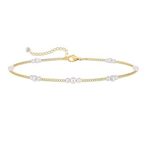 Kyerlyn Dainty Pearl Chain Anklets for Women 18k Gold Plated Ankle Bracelets for Women Waterproof Adjustable Chain Gold Anklet Simple Fashion Summer Beach Gift - Image 1