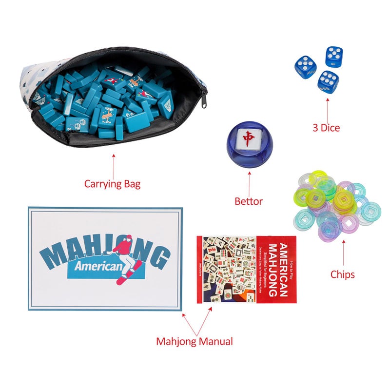 Jongyance American Mahjong Tile Set with Carrying Bag and Accessories, 160 Acrylic Engraved Mahjong Tiles - Image 2