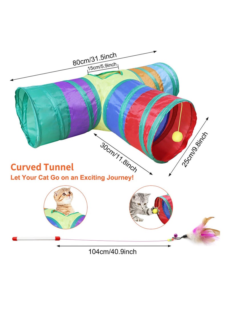سوكاني 21 قطعة من ألعاب القطط، ألعاب القطط الصغيرة، ألعاب تفاعلية داخلية، بما في ذلك عصا الجولف ذات النفق بثلاث فتحات مع كرات من الريش والفئران، ألوان عشوائية - Image 3