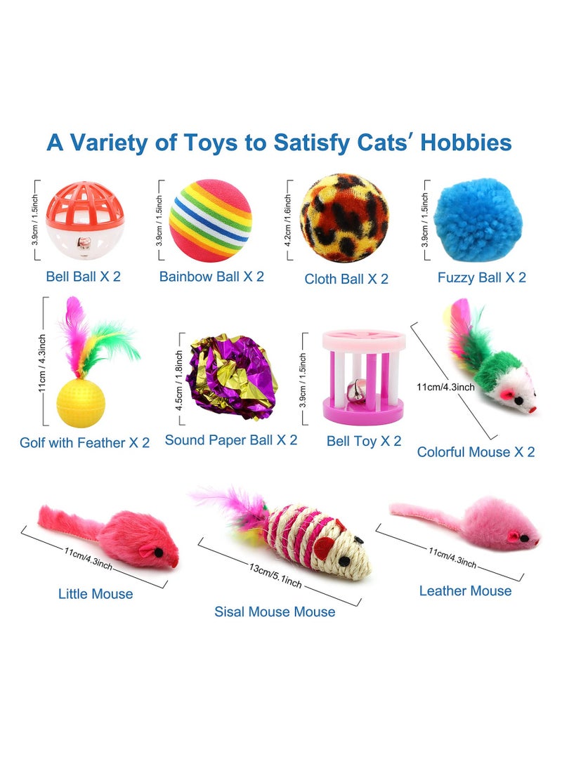 سوكاني 21 قطعة من ألعاب القطط، ألعاب القطط الصغيرة، ألعاب تفاعلية داخلية، بما في ذلك عصا الجولف ذات النفق بثلاث فتحات مع كرات من الريش والفئران، ألوان عشوائية - Image 2