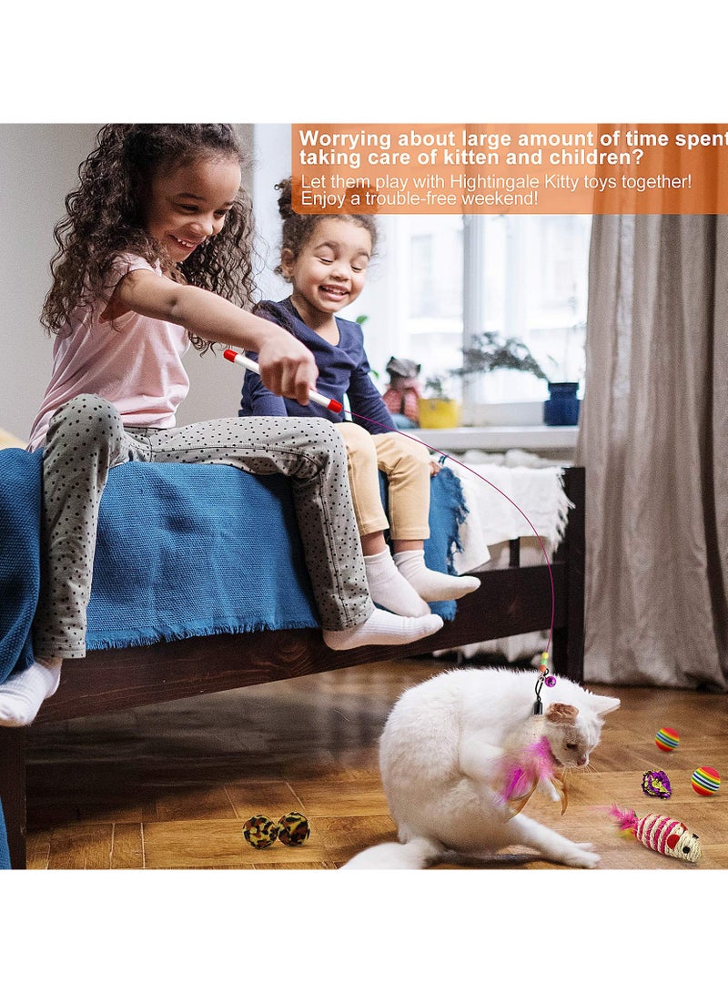 سوكاني 21 قطعة من ألعاب القطط، ألعاب القطط الصغيرة، ألعاب تفاعلية داخلية، بما في ذلك عصا الجولف ذات النفق بثلاث فتحات مع كرات من الريش والفئران، ألوان عشوائية - Image 4