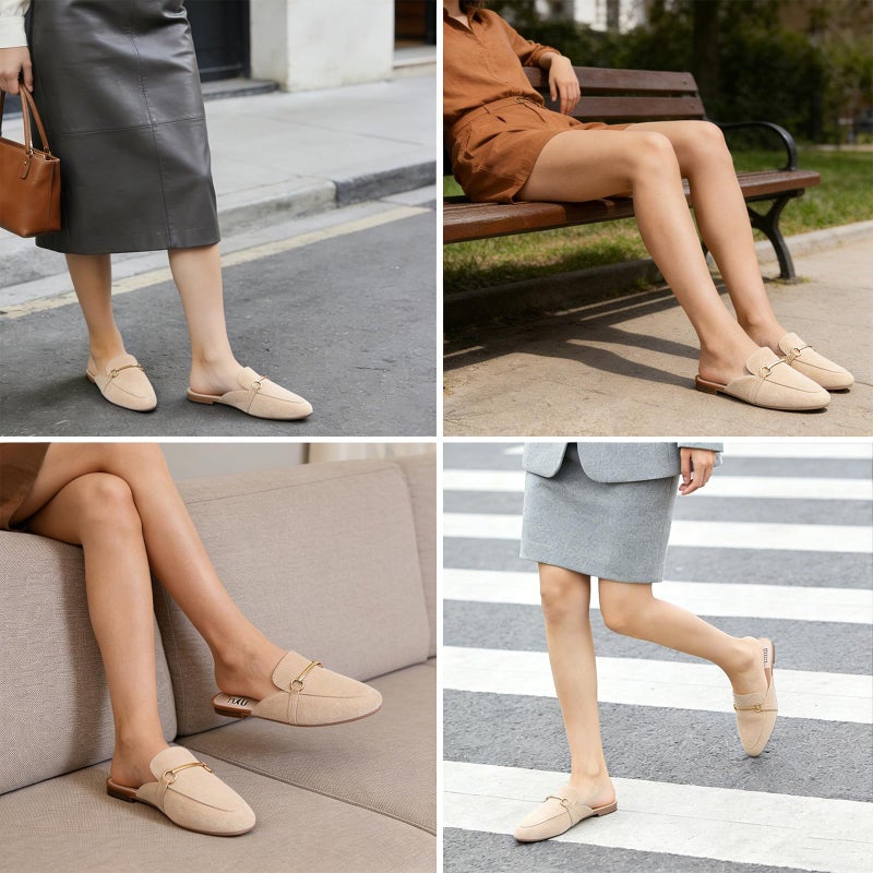 MUSSHOE Gold Buckle Mules for Women - Comfortable Memory Foam Loafers, Classy Slip On Flats for Office Business Casual, Dressy Pointed Toe Shoes - Image 2