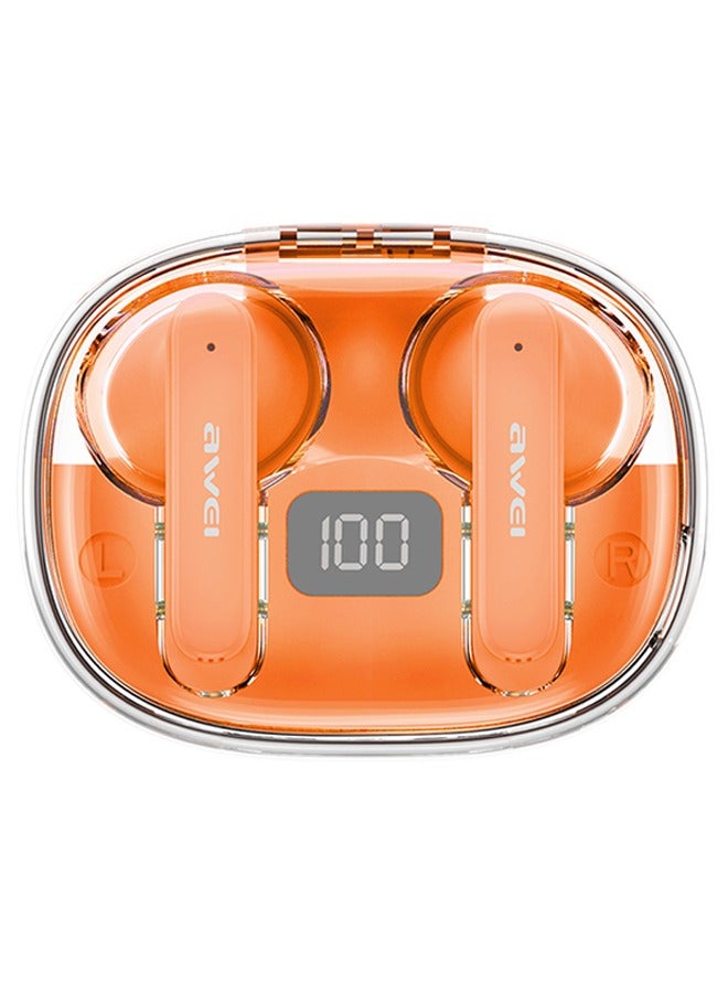 ENC Noise Cancelling Bluetooth Headset, 4 HiFi Stereo Microphones, Gaming Earbuds, Digital Charging Case, Extra Long Battery Life, 10 Minutes Charging, 180 Minutes Music Listening, IPX6 Waterproof. Orange