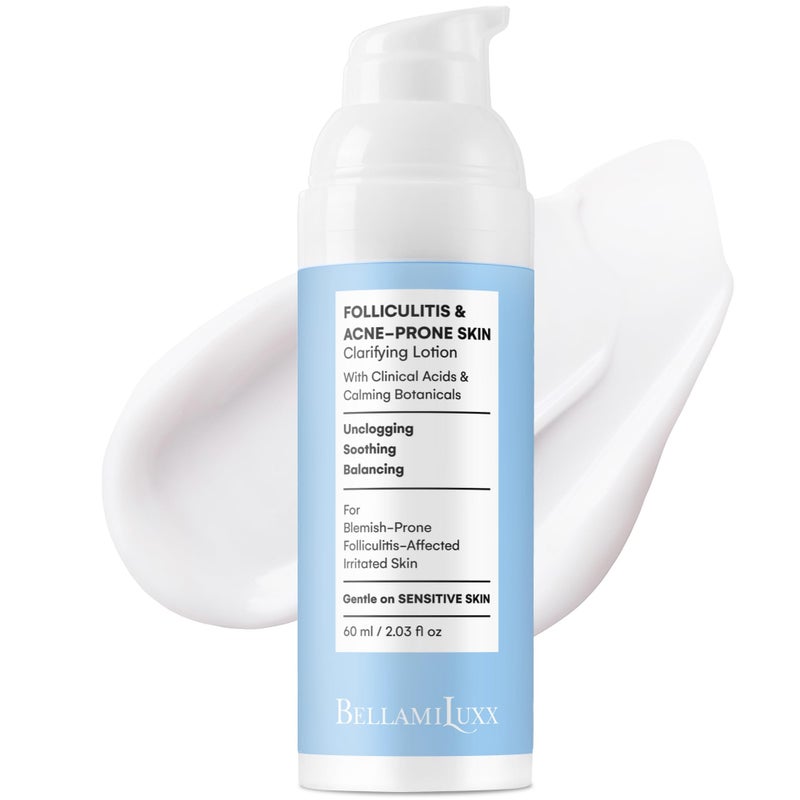 BellamiLuxx Folliculitis Acne Lotion for Body: Helps Reduce Itch, Redness, Body Acne, Bumps & Uneven Texture with Salicylic & Glycolic Acid + Botanicals - Gentle Care for Folliculitis-Prone Skin - Image 1