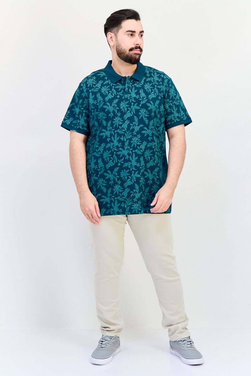 Celio قميص بولو بأكمام قصيرة مزخرف بالزهور للرجال، أخضر - Image 4