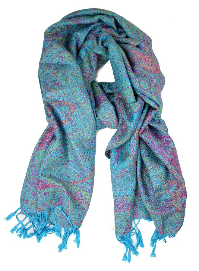 Plum Feathers Plum Feathers Tapestry Ethnic Paisley Pattern Pashmina Shawl Scarf (Turquoise Tapestry)  - Image 1
