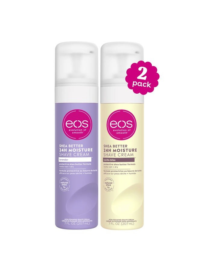 EOS Shea Better Shaving Cream for Women - Variety Pack: Vanilla Bliss + Lavender | Shave Cream, Skin Care and Lotion with Shea Butter and Aloe | 24 Hour Hydration | 7 fl oz | Pack of 2  - Image 1