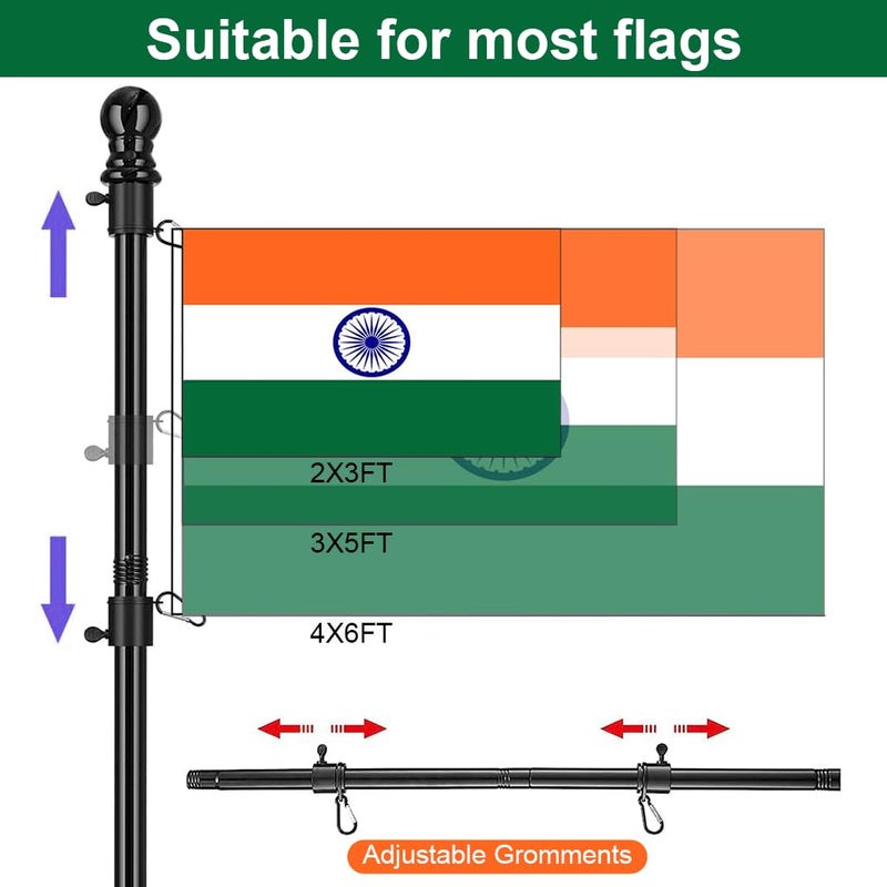 HASTHIP عمود علم معدني قابل للتمديد بطول 116.5 سم، مجموعة تركيب عمود علم للشاحنات، عمود علم من الفولاذ المقاوم للصدأ - 360° خالي من التشابك ومقاوم للصدأ - عصا علم عالمية لعيد الجمهورية الهندي - Image 4