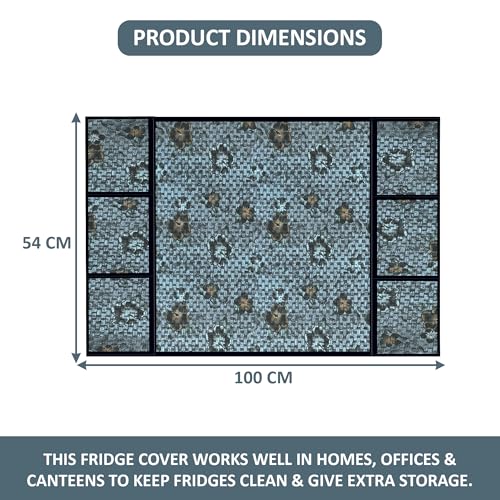 Kuber Industries PVC Fridge Cover Top Single Door with 6 Utility Side Pockets | Anti-Dust Freeze/Refrigerator Top Cover for Kitchen | Flower - Grey & Black - Image 3