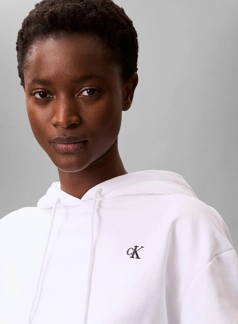 Calvin Klein Jeans Bright White Cotton Terry Monogram Hoodie for Women | Best Price UAE