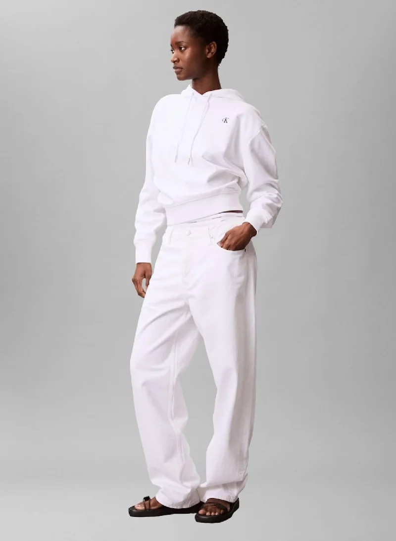 Calvin Klein Jeans Bright White Cotton Terry Monogram Hoodie for Women | Best Price UAE