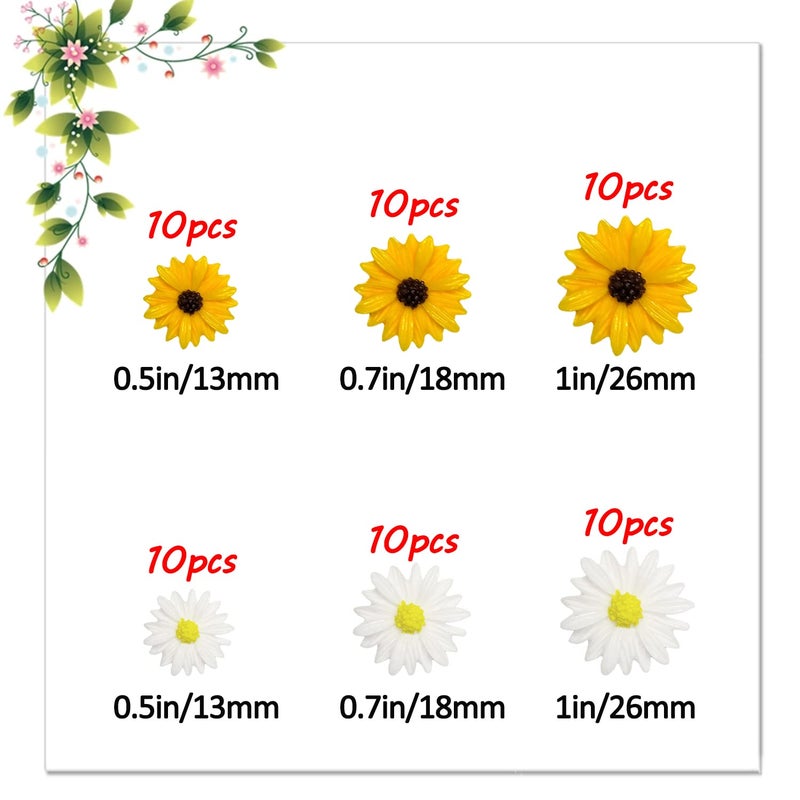 glacely 120pcs Mini Resin Bee Daisy Flowers Decor and Ladybugs Embellishments, Including 30 Pcs Tiny Resin Ladybug 30 Pcs Bee and 60 Pcs Sunflower Decorations for DIY Craft Cloth Pen Box Home Decor - Image 5