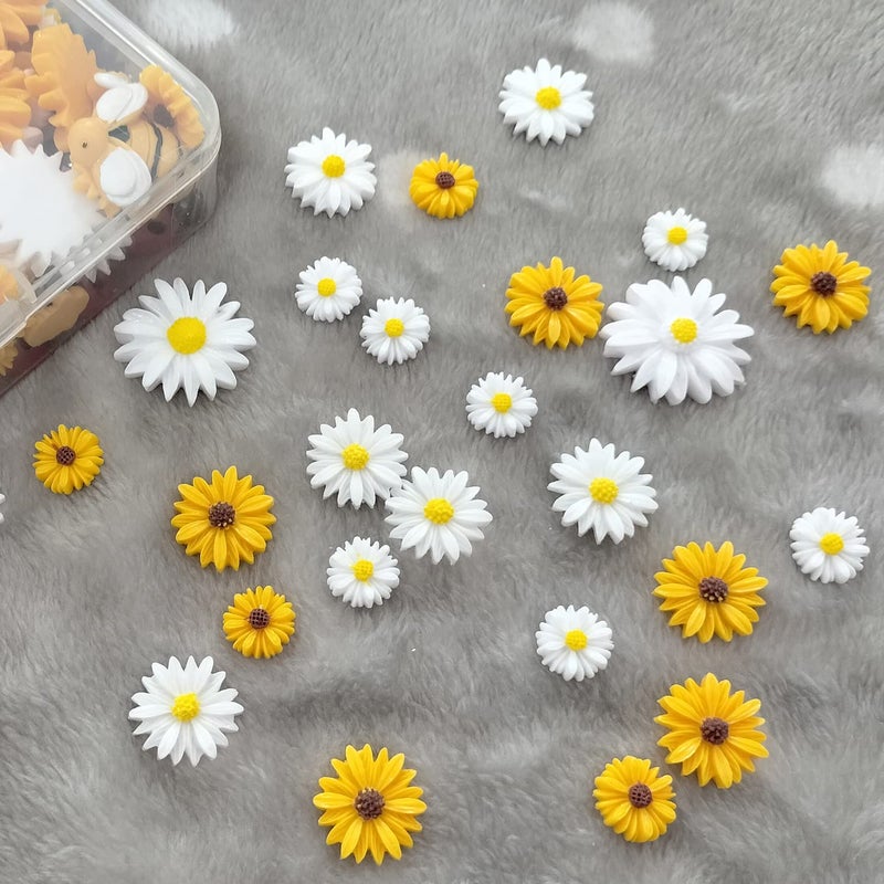 glacely 120pcs Mini Resin Bee Daisy Flowers Decor and Ladybugs Embellishments, Including 30 Pcs Tiny Resin Ladybug 30 Pcs Bee and 60 Pcs Sunflower Decorations for DIY Craft Cloth Pen Box Home Decor - Image 3