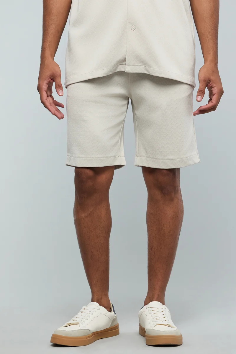أر أند بي Self Patterned Shorts with Drawstring Waist