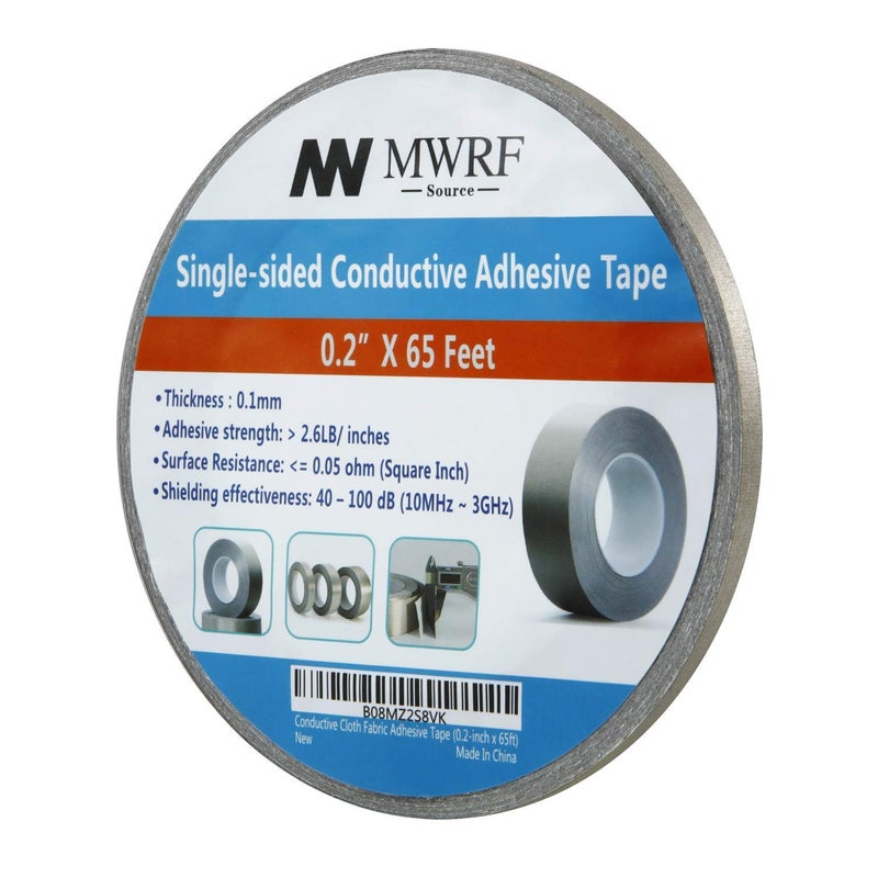 MWRF Source Conductive Cloth Fabric Adhesive Faraday Tape (0.2-inch x 65ft); EMI Grounding; RFID Signal Attenuation; Radio Frequency Signal Attenuation; Guitar Interference Shielding - Image 1
