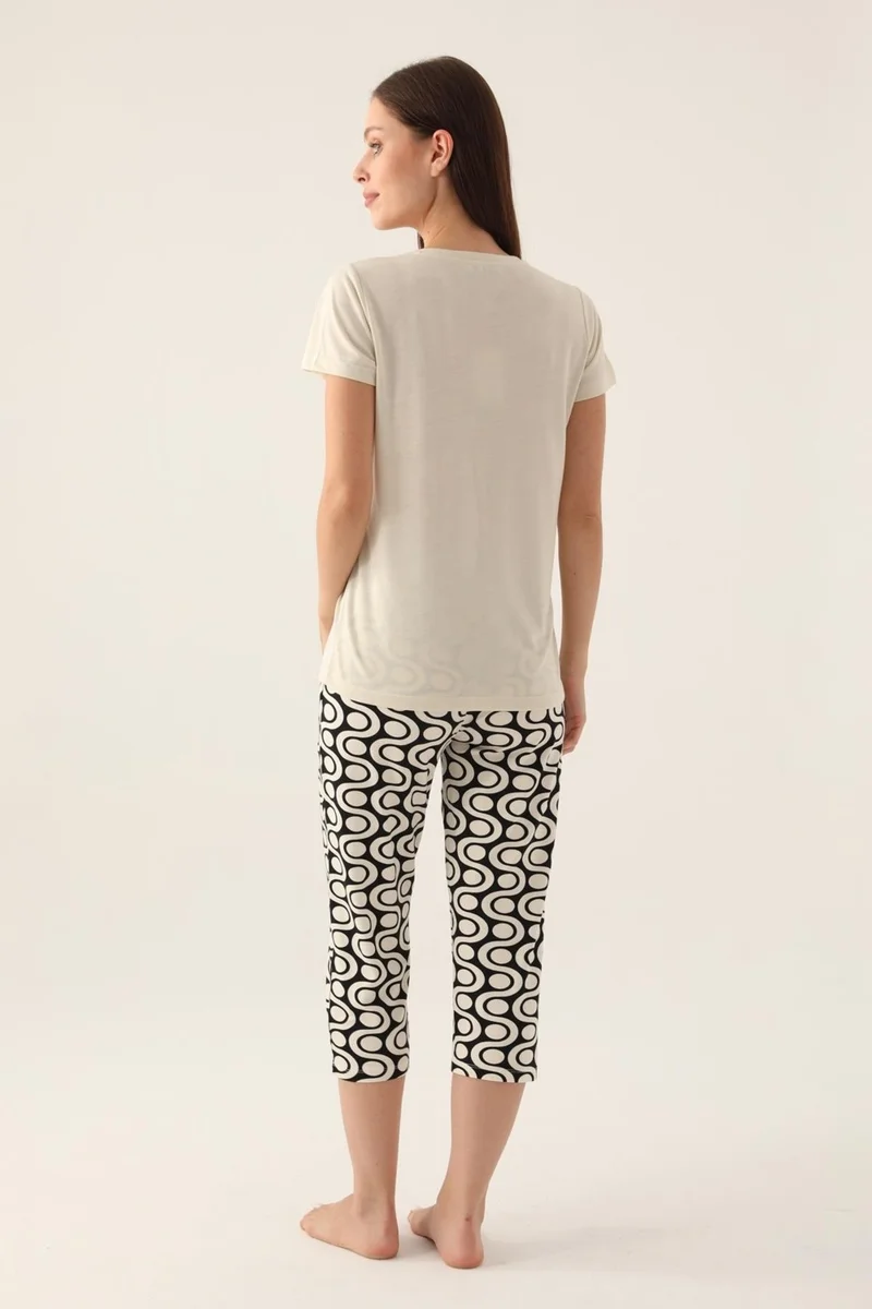 ارنيتا Geometric Patterned Crew Neck Women's Capri Set, Plus Size Women's Pajamas, Cotton