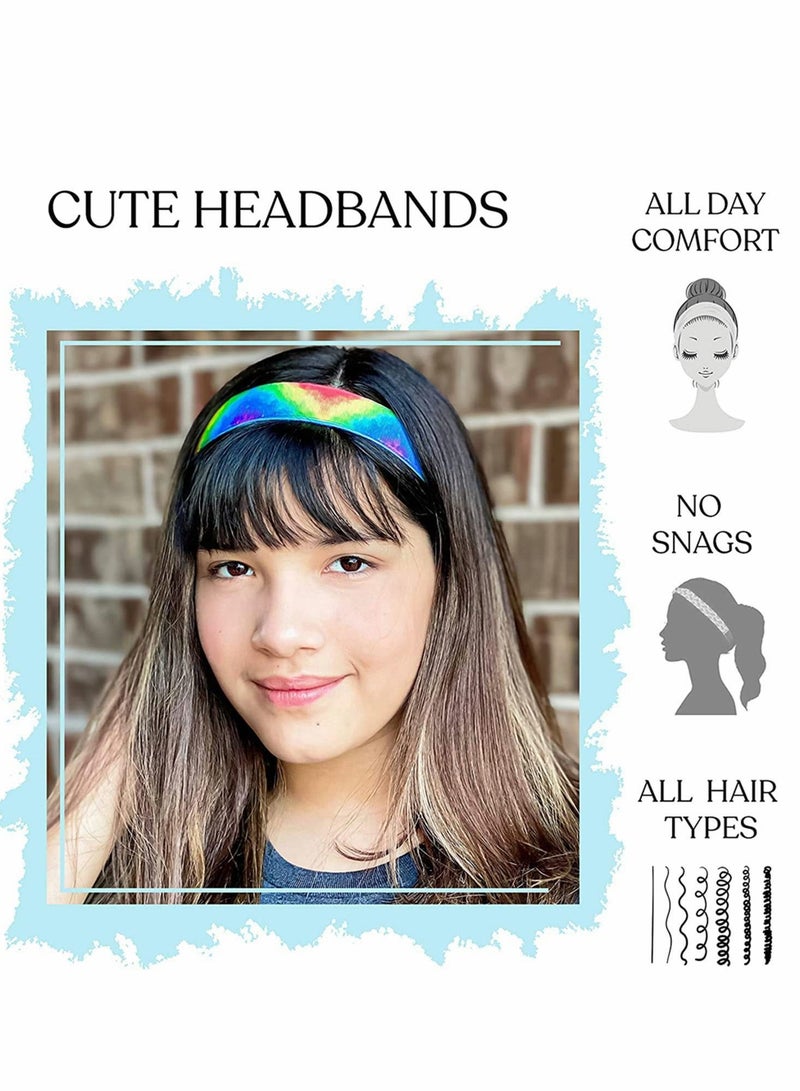 Loquat 6 Tie Dye Elastic Headbands for Girls, No Slip Adjustable Multicolour Hair Bands Kids, Stretch Head Band Girl Teens, Cute Nonslip Tie-Dye Accessories Birthday Party Gift - Image 3