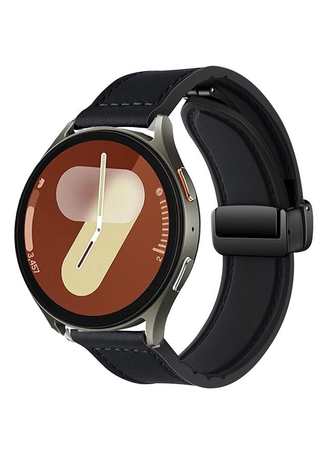 VINSOC Leather Silicone Watch Straps for Samsung Galaxy Watch 7/6/5/4 Band 40mm 44mm, Galaxy Watch 6 Classic Bands 43mm 47mm, 20mm Magnetic Adjustable Sport Bands for for Galaxy Watch 7/6/5/4 Strap Women Men Black - Image 1