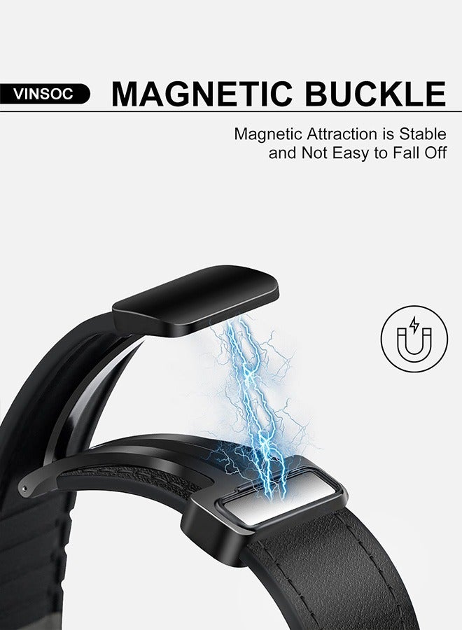 VINSOC Leather Silicone Watch Straps for Samsung Galaxy Watch 7/6/5/4 Band 40mm 44mm, Galaxy Watch 6 Classic Bands 43mm 47mm, 20mm Magnetic Adjustable Sport Bands for for Galaxy Watch 7/6/5/4 Strap Women Men Black - Image 3