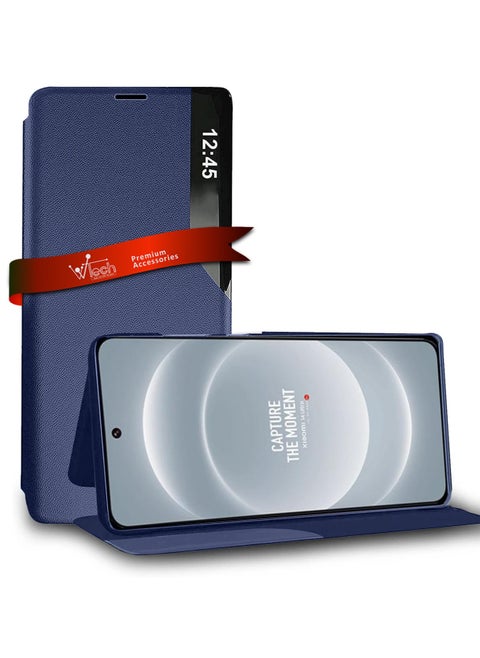 Smart Mirror Window Flip Phone Case Auto Sleep Wake Cover For Xiaomi 14 Ultra 5G 2024 Navy Blue