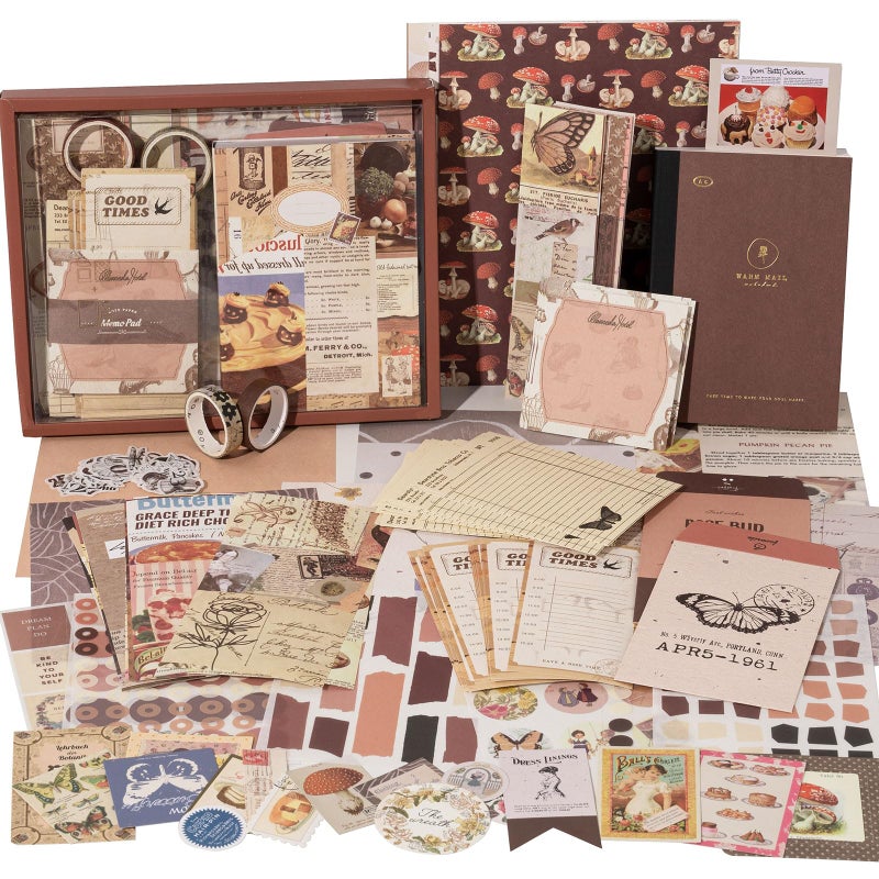 JOYCHOIC Vintage Junk Journal Supplies Kit, Brown Scrapbook Supplies, Scrapbooking and Journaling Materials, Large Collection for Women, Stationery DIY Arts Craft, Adults - Image 1